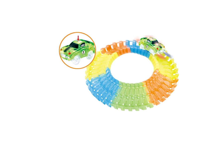 Pista de curse Alibibi cu lumini si doua masinute incluse - 240 piese