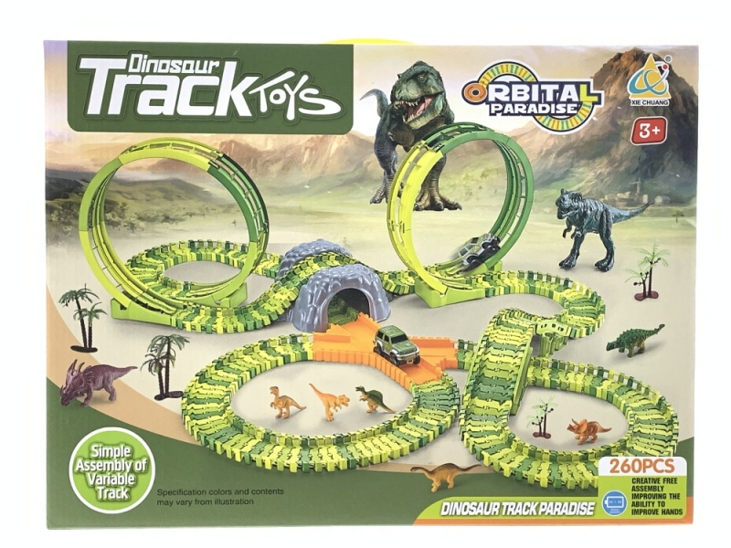 Pista de masini AliBibi cu dinozauri si masina incluse