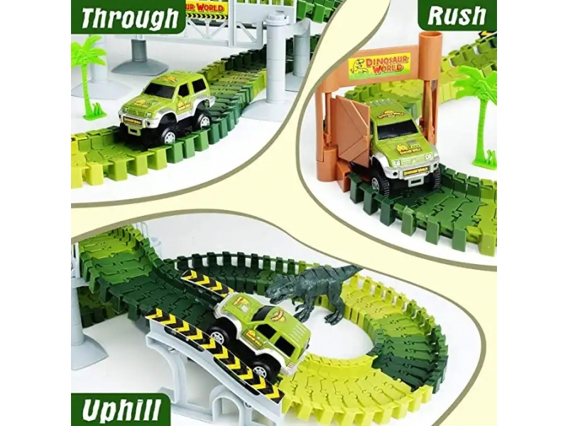 Pista de masini AliBibi cu dinozauri si masina incluse