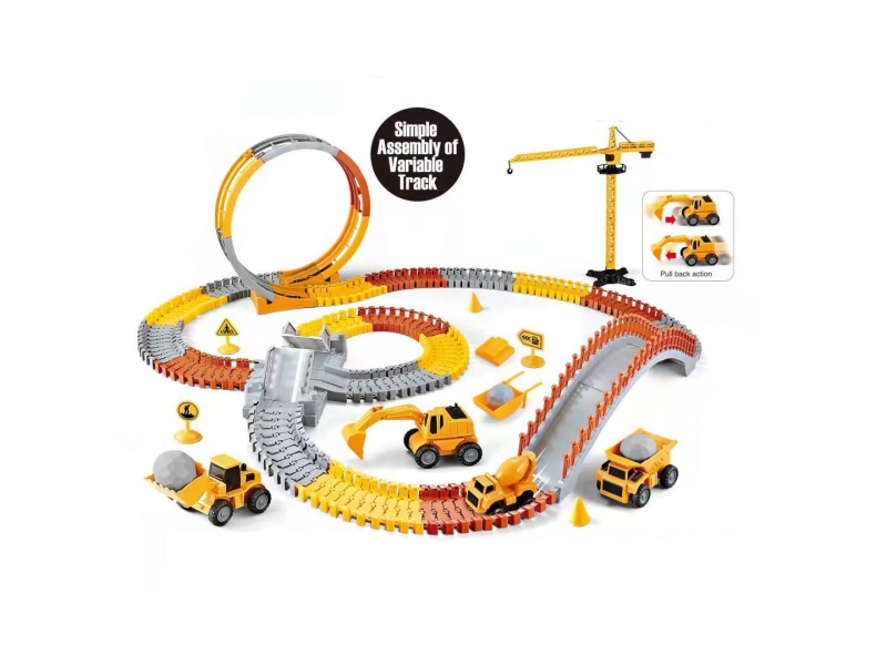 Pista de masini AliBibi cu macara, masini si alte accesorii