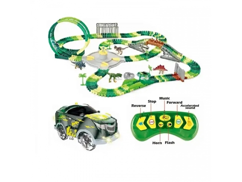 Pista de masini cu dinozauri AliBibi, masina cu telecomanda inclusa