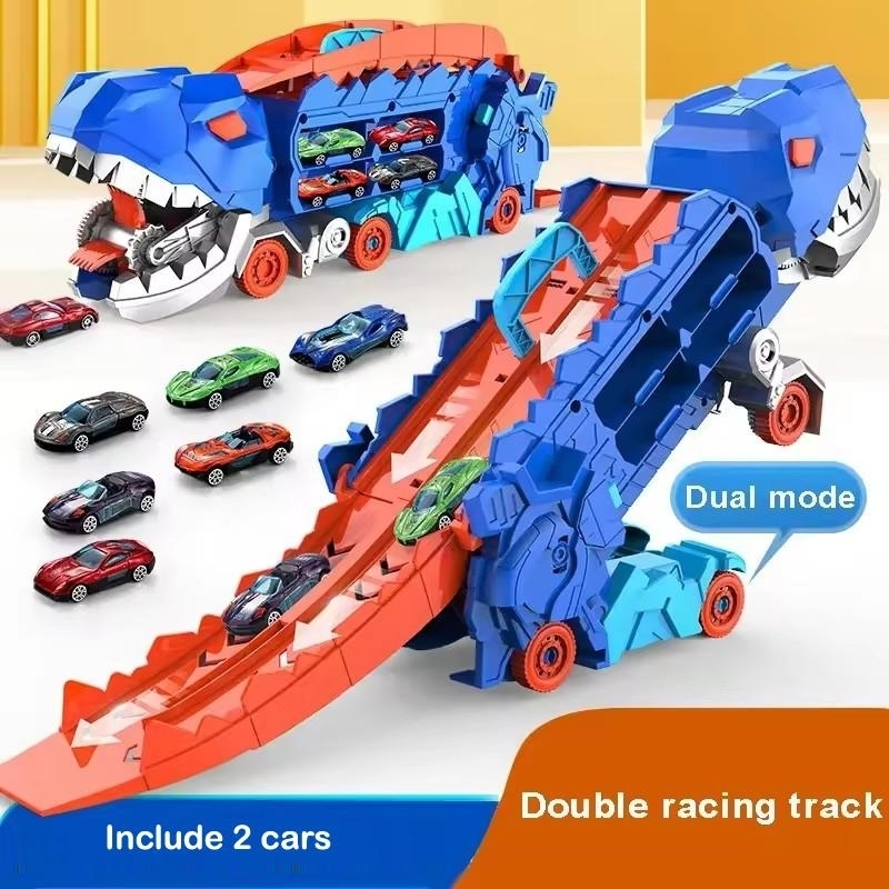 Pista de masini cu lansator AliBibi in forma de dinozaur, cu 2 masini incluse