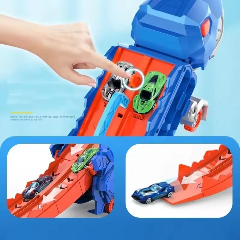 Pista de masini cu lansator AliBibi in forma de dinozaur, cu 2 masini incluse