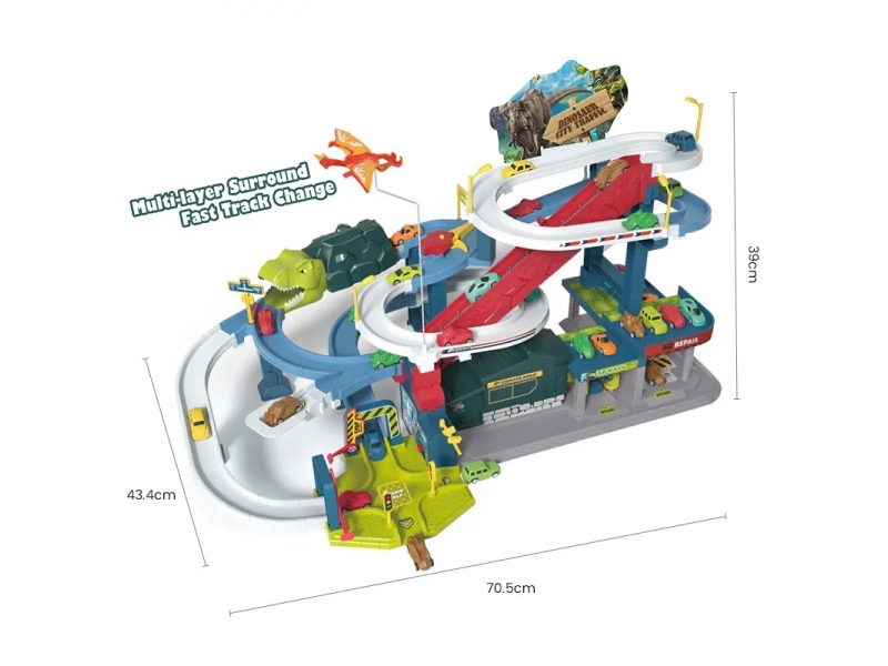 Pista de masini supraetajata oras cu dinozauri AliBibi