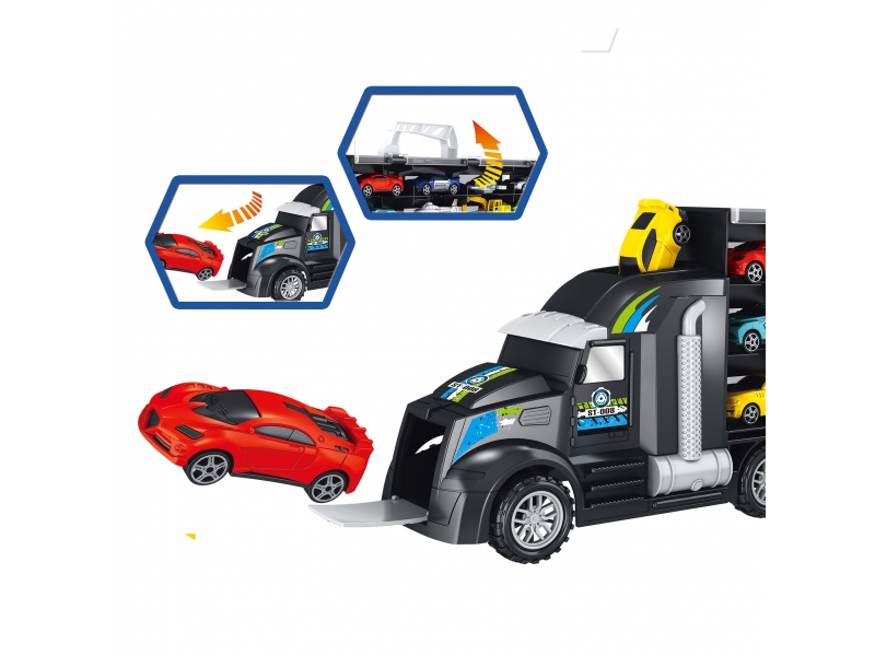 Set camion cu 10 masinute, elicopter si escavator  incluse AliBibi