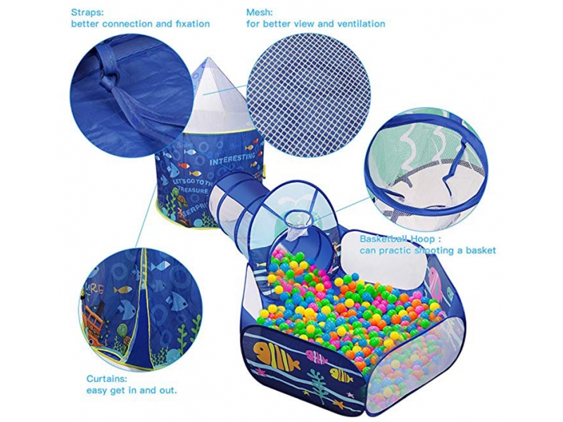 Set cort de joaca pentru copii 3 in 1 in forma de castel Alibibi