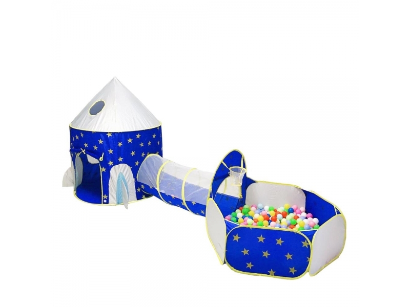 Set cort de joaca pentru copii 3 in 1 in forma de castel Alibibi albastru