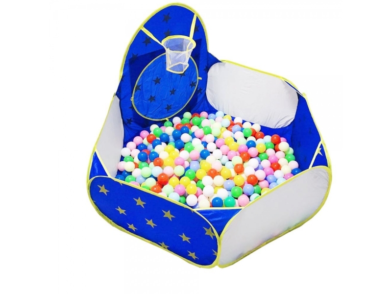 Set cort de joaca pentru copii 3 in 1 in forma de castel Alibibi albastru