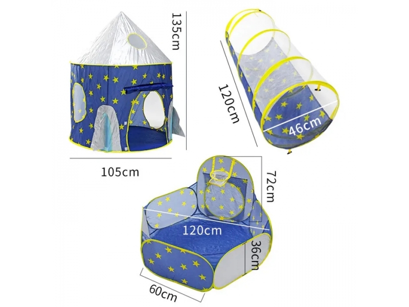 Set cort de joaca pentru copii 3 in 1 in forma de racheta AliBibi albastru