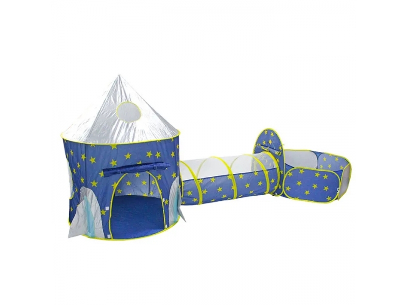 Set cort de joaca pentru copii 3 in 1 in forma de racheta AliBibi albastru