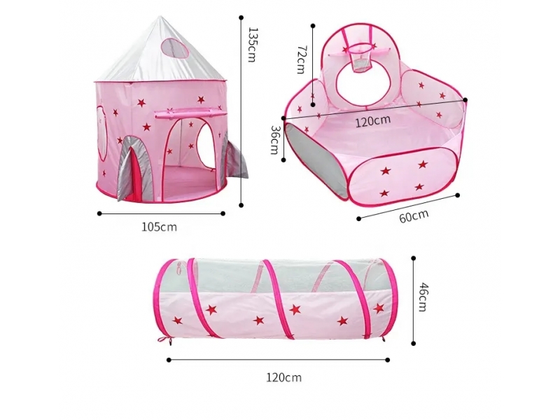 Set cort de joaca pentru copii 3 in 1 in forma de racheta AliBibi roz