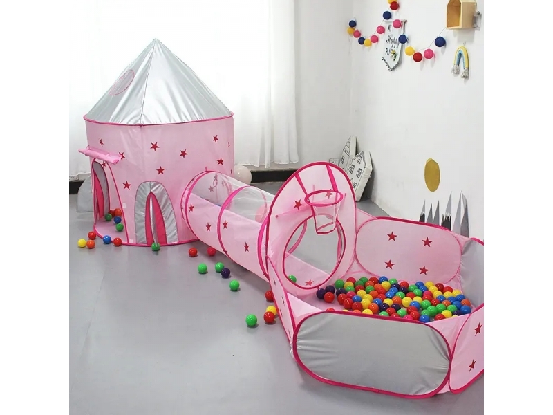 Set cort de joaca pentru copii 3 in 1 in forma de racheta AliBibi roz