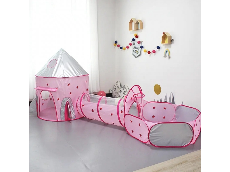 Set cort de joaca pentru copii 3 in 1 in forma de racheta AliBibi roz