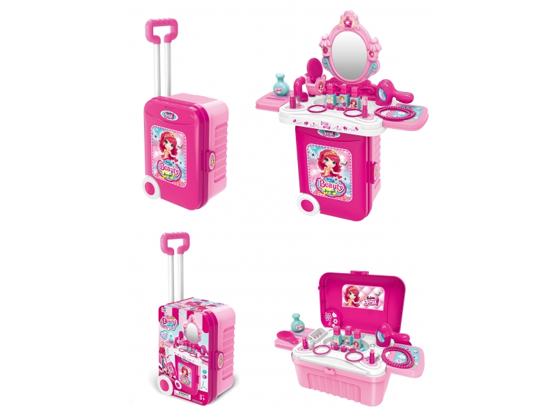 Set de infrumusetare 2 in 1 AliBibi, masuta pliabila si troller