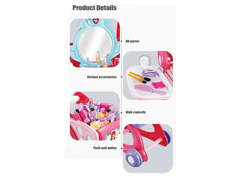 Set de infrumusetare 2 in 1 masuta si carucior de cumparaturi AliBIbi, cu accesorii incluse