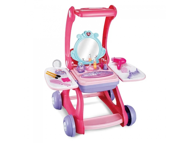 Set de infrumusetare 2 in 1 masuta si carucior de cumparaturi AliBIbi, cu accesorii incluse