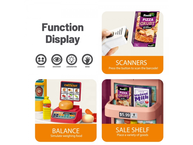 Set de joaca pentru copii supermarket cu casa de marcat AliBibi, 44 accesorii