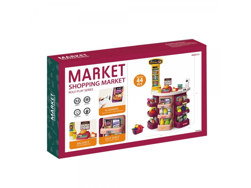Set de joaca pentru copii supermarket cu casa de marcat AliBibi, 44 accesorii