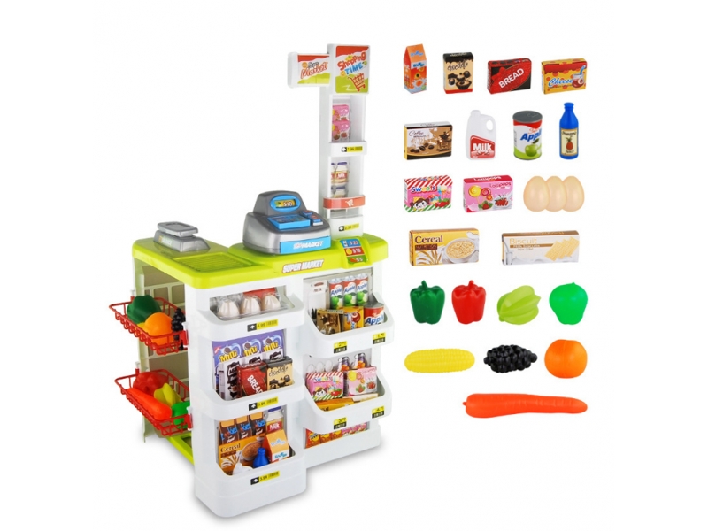 Set de joaca supermarket Alibibi cu casa de marcat, cantar, scanner, lumini si sunete si o multime de accesorii