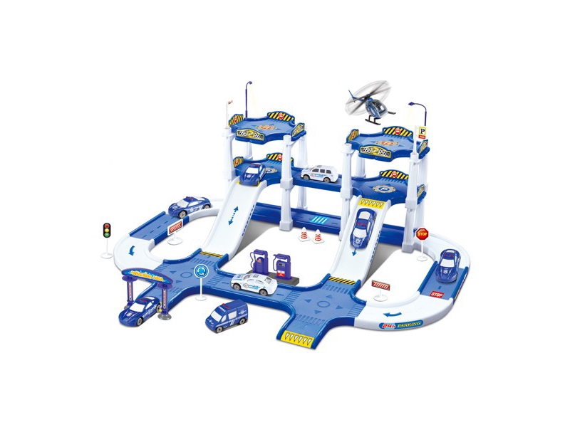 Set de parcare cu 3 masini incluse si un elicopter Alibibi