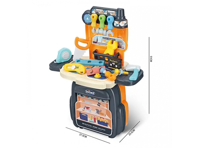 Set de scule 4 in 1 AliBibi, rucsac, troler, banc de lucru, masa de lucru