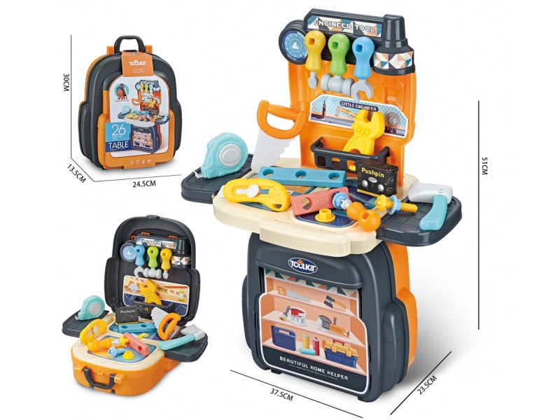 Set de scule 4 in 1 AliBibi, rucsac, troler, banc de lucru, masa de lucru
