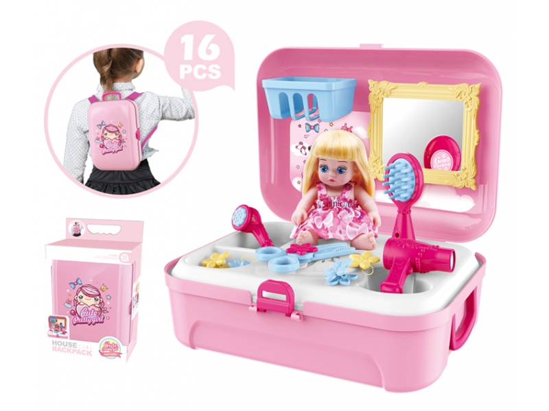 Set machiaj si infrumusetare copii AliBibi stil Ghiozdan cu papusica