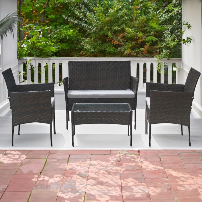 Set mobilier de gradina DeHome MG100, canapea, scaune si masuta incluse, culoarea maro