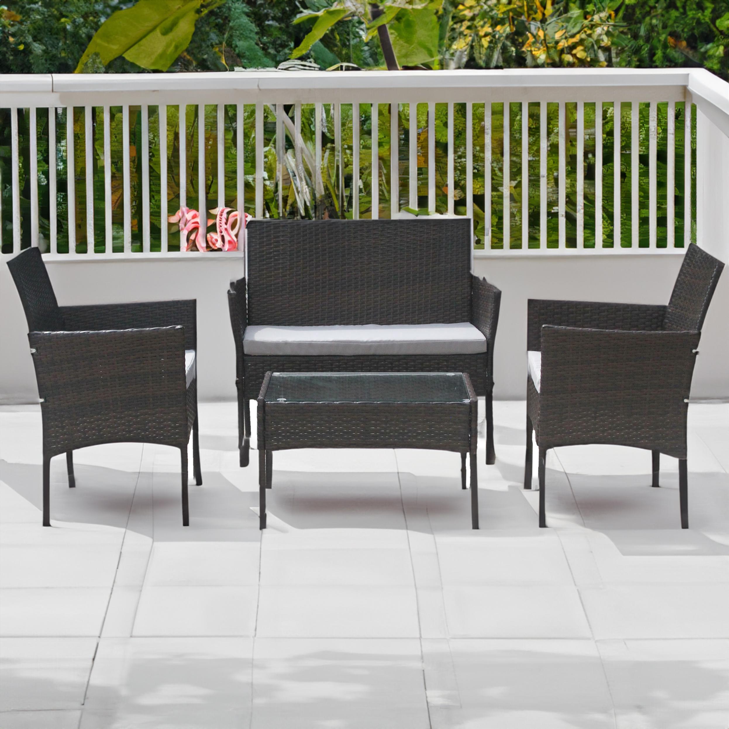 Set mobilier de gradina DeHome MG100, canapea, scaune si masuta incluse, culoarea maro