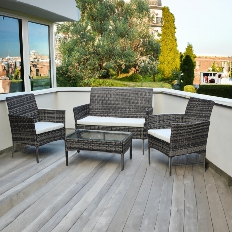 Set mobilier de gradina DeHome Zafir 100 Gray, canapea, scaune si masuta incluse, culoarea gri