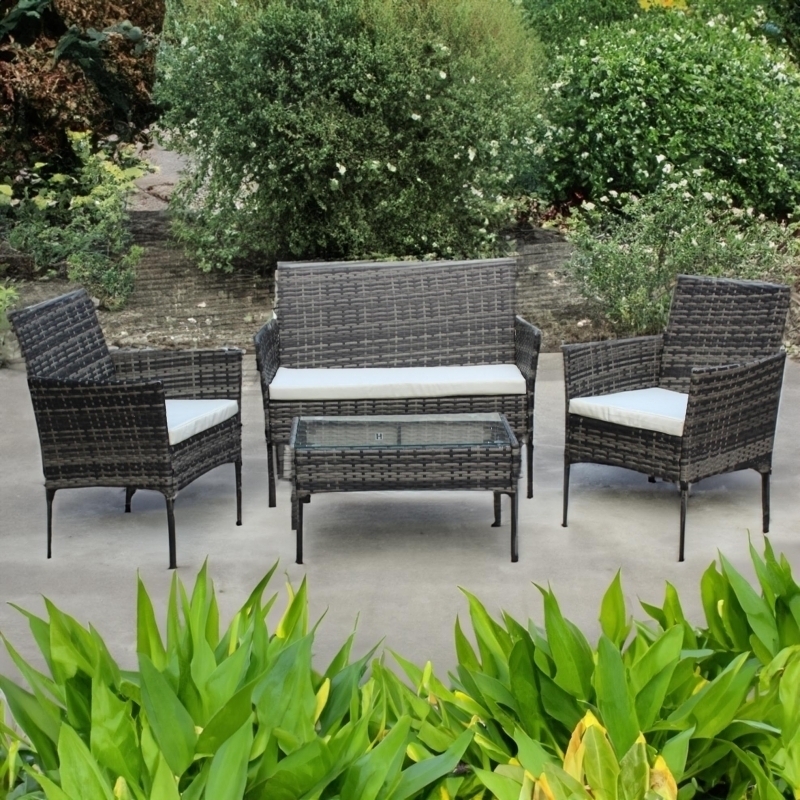 Set mobilier de gradina DeHome Zafir 100 Gray, canapea, scaune si masuta incluse, culoarea gri