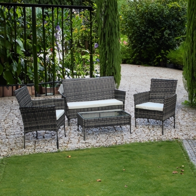 Set mobilier de gradina DeHome Zafir 100 Gray, canapea, scaune si masuta incluse, culoarea gri