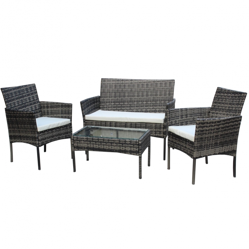 Set mobilier de gradina DeHome Zafir 100 Gray, canapea, scaune si masuta incluse, culoarea gri