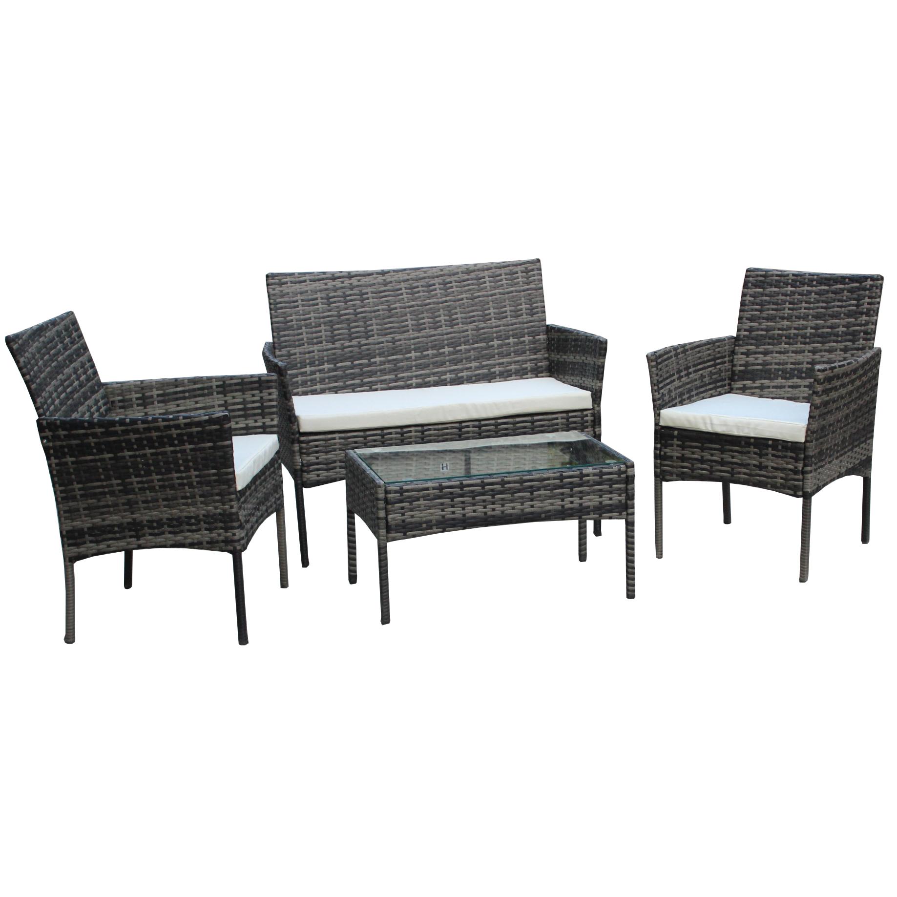 Set mobilier de gradina DeHome Zafir 100 Gray, canapea, scaune si masuta incluse, culoarea gri