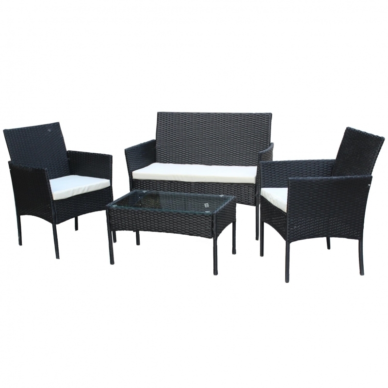 Set mobilier de gradina DeHome Zafir 100 Black, canapea, scaune si masuta incluse, culoarea neagra