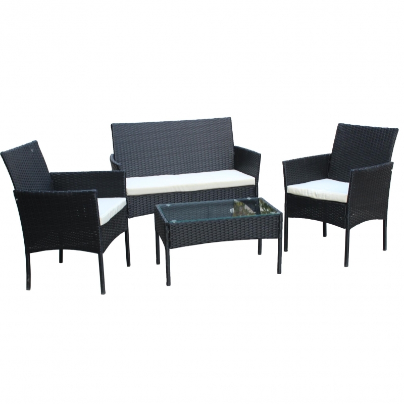 Set mobilier de gradina DeHome Zafir 100 Black, canapea, scaune si masuta incluse, culoarea neagra