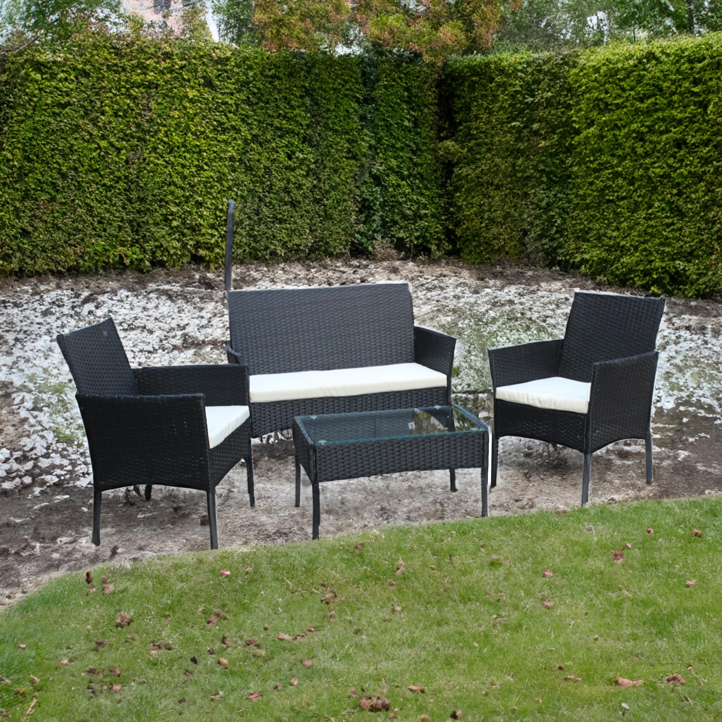 Set mobilier de gradina DeHome Zafir 100 Black, canapea, scaune si masuta incluse, culoarea neagra