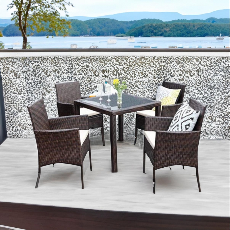 Set mobilier de gradina DeHome MG130, 4 locuri, masa si scaune incluse, Maro