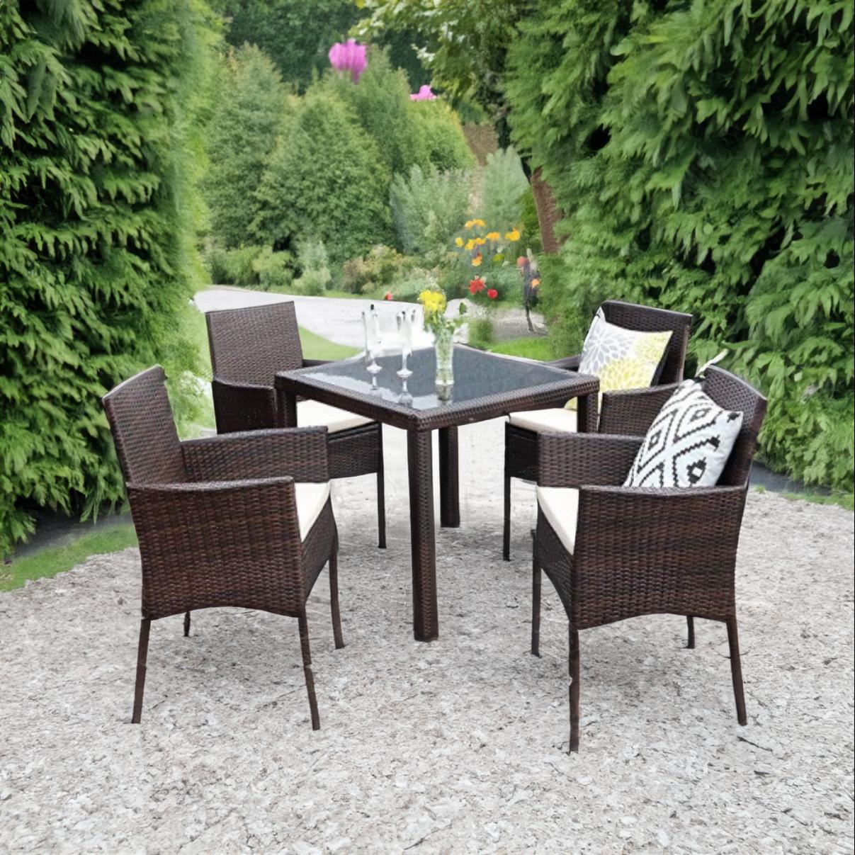 Set mobilier de gradina DeHome MG130, 4 locuri, masa si scaune incluse, Maro