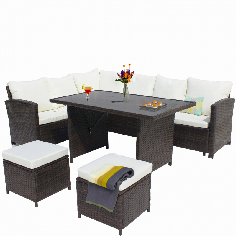 Set mobilier de gradina DeHome MG190, 8 locuri, canapea, coltar, masa Maro