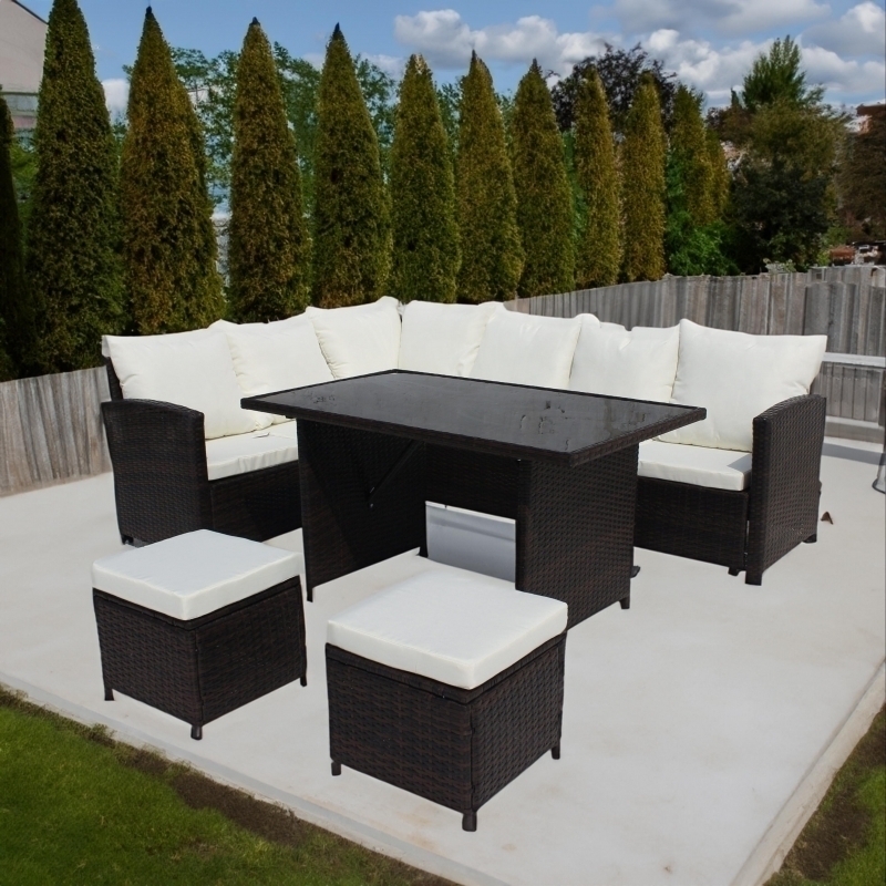 Set mobilier de gradina DeHome MG190, 8 locuri, canapea, coltar, masa Maro