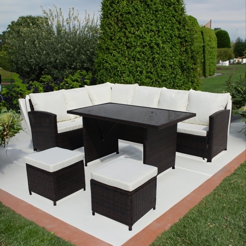 Set mobilier de gradina DeHome MG190, 8 locuri, canapea, coltar, masa Maro