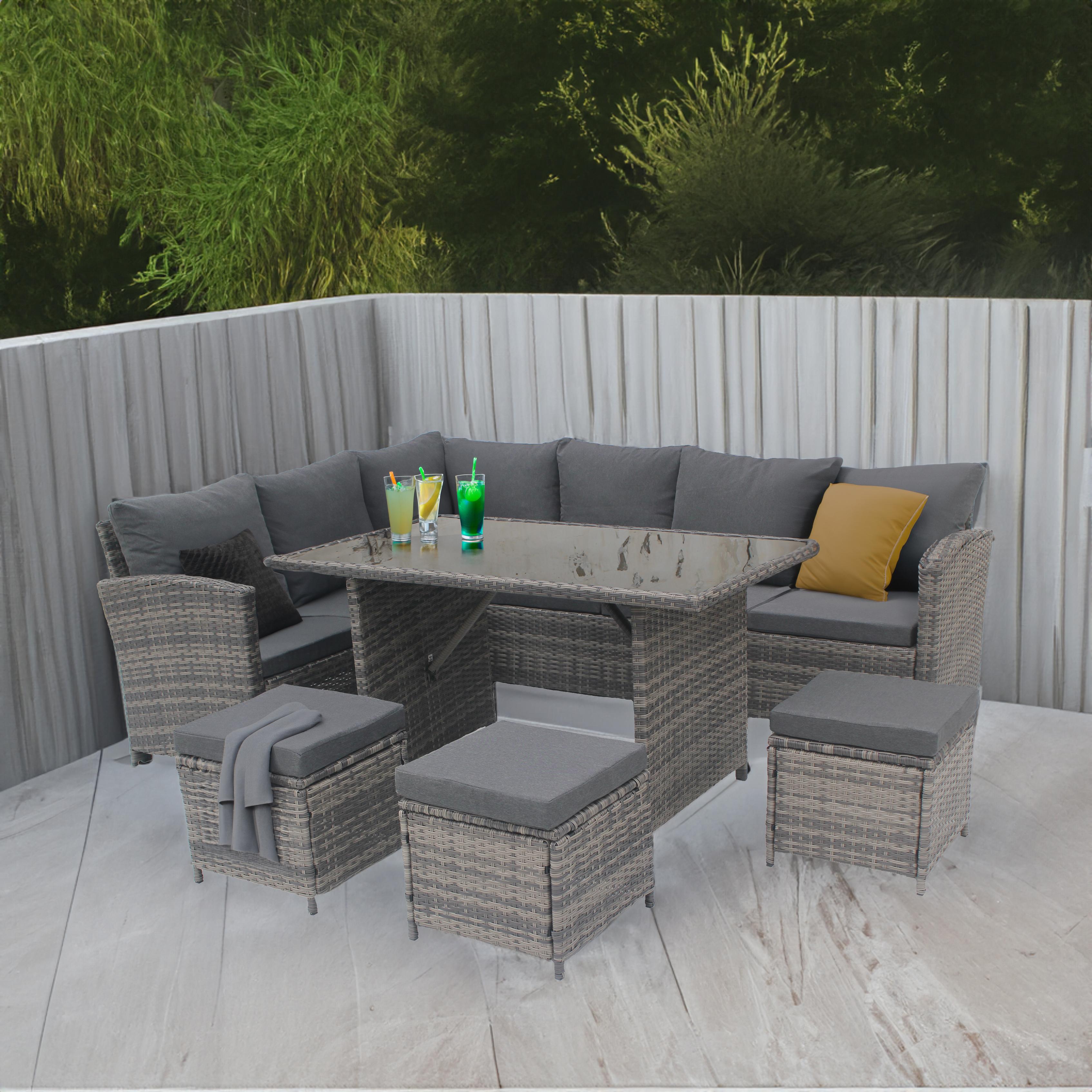 Set mobilier de gradina DeHome Zafir 190, 9 locuri, canapea, coltar, masa culoare gri