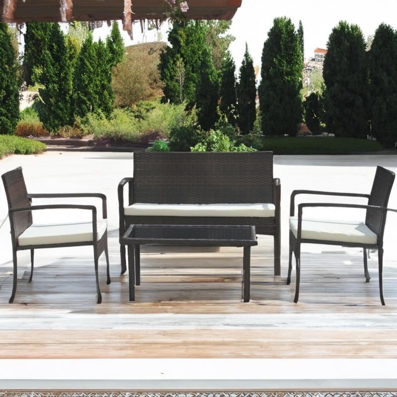 Set mobilier de gradina DeHome Zafir 200 Brown, canapea, scaune si masuta incluse, design modern, culoare maro