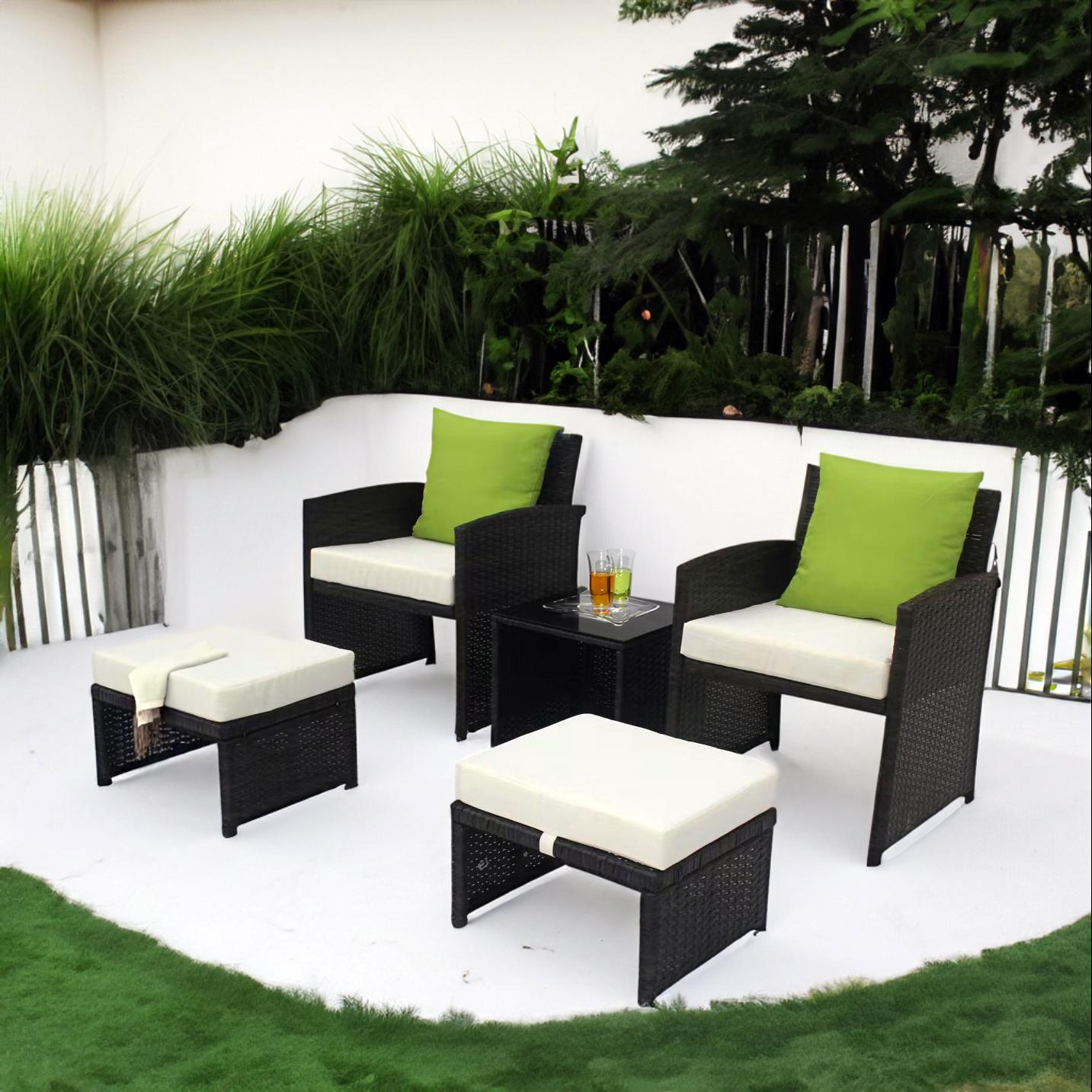 Set mobilier de gradina DeHome Zafir 221 Brown, 4 locuri, fotolii, tabureti, masuta cafea, culoare maro