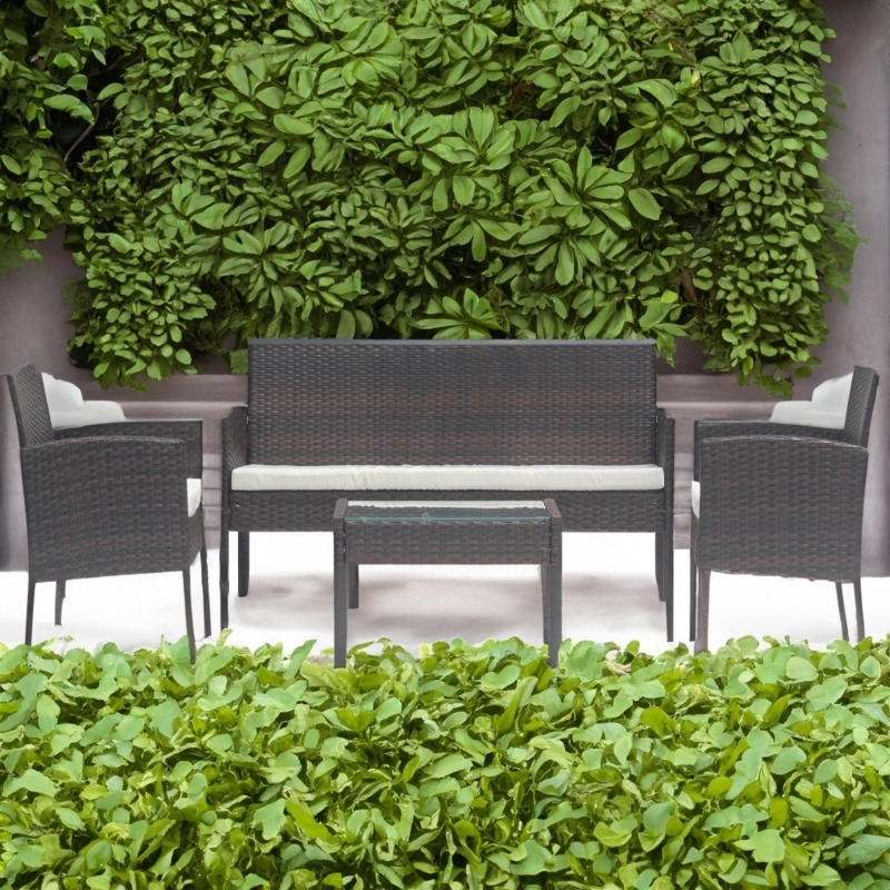 Set mobilier de gradina DeHome MG410, canapea, fotolii si masuta incluse, culoare maro