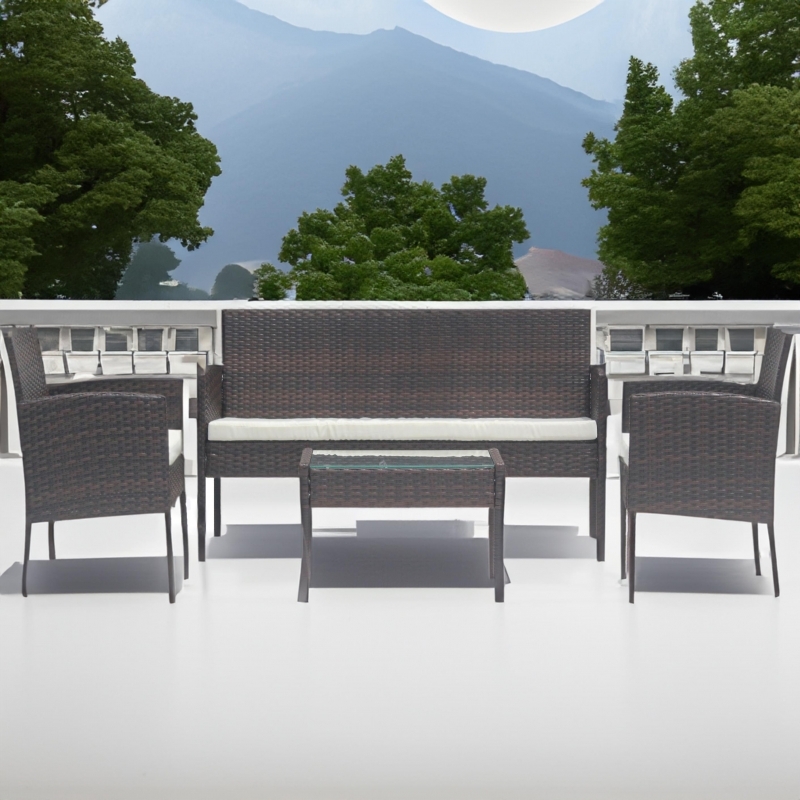 Set mobilier de gradina DeHome MG410, canapea, fotolii si masuta incluse, culoare maro