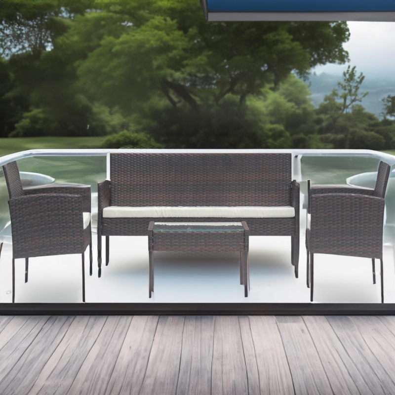 Set mobilier de gradina DeHome MG410, canapea, fotolii si masuta incluse, culoare maro