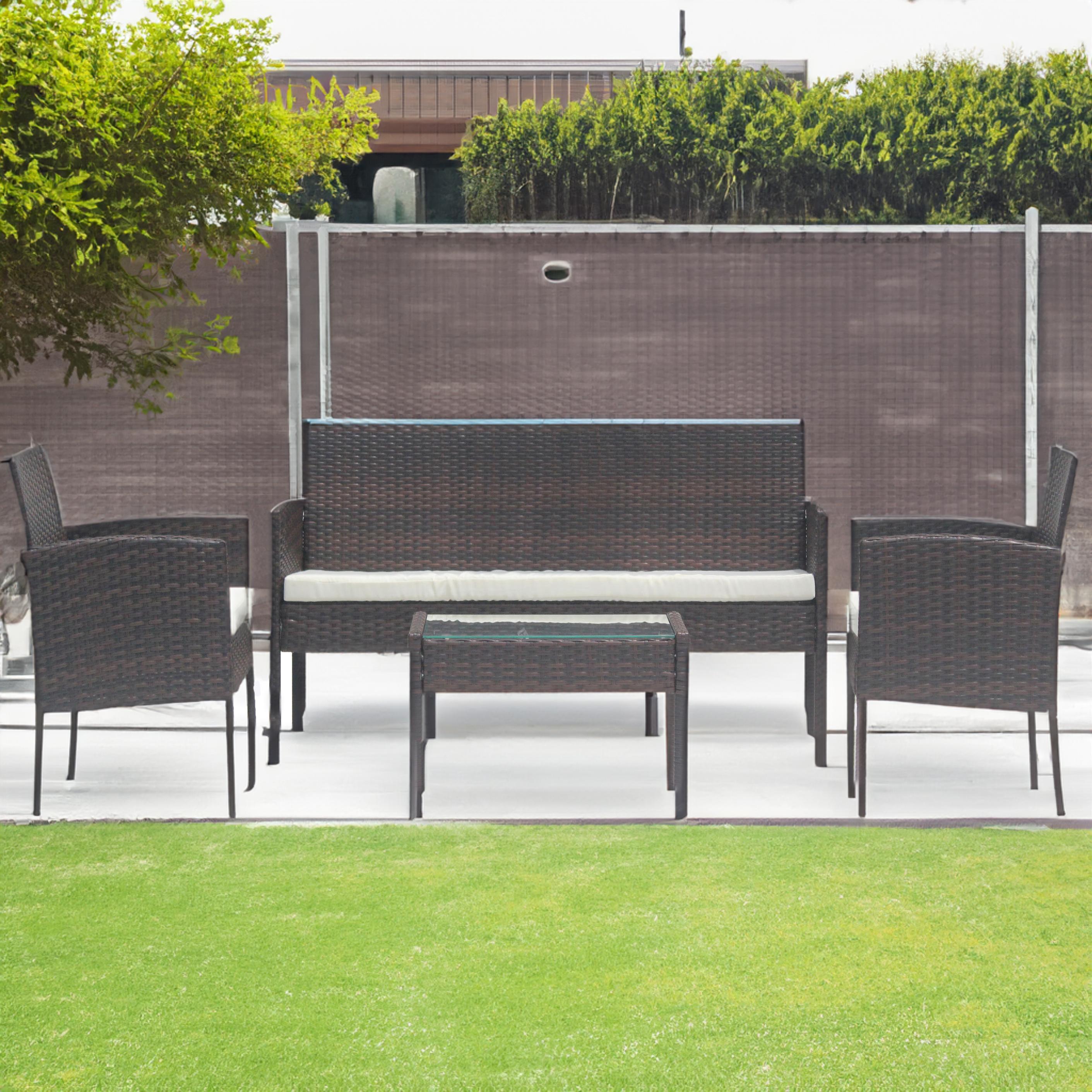 Set mobilier de gradina DeHome MG410, canapea, fotolii si masuta incluse, culoare maro