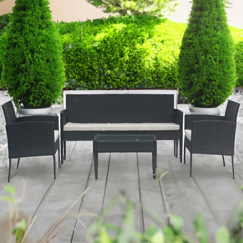 Set mobilier de gradina DeHome MG410, canapea, fotolii si masuta incluse, culoare negru